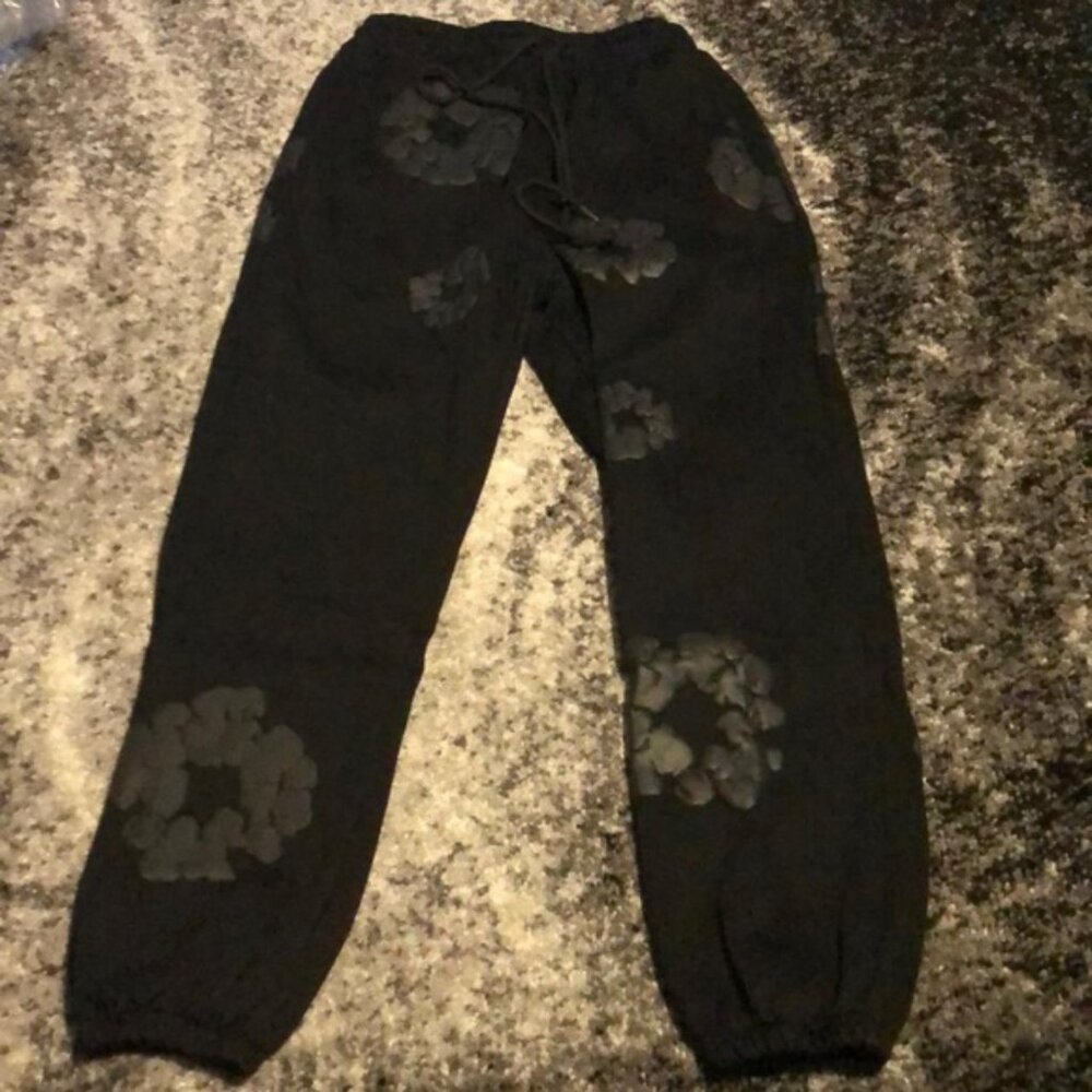 Denim Tears Monochrome Black The Cotton Wreath Sweatpants Mens Size Large